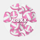 Roze witte volleyballen Een atleet naam Keepsake Metalen Ornament (Achterkant)