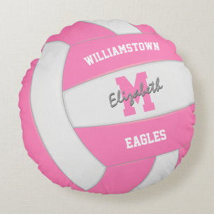 roze witte volleybalmeisjes sportzaal decor rond kussen