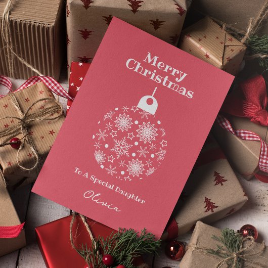 Roze Witte Vrolijke Kerstdochter Gepersonaliseerd Feestdagen Kaart