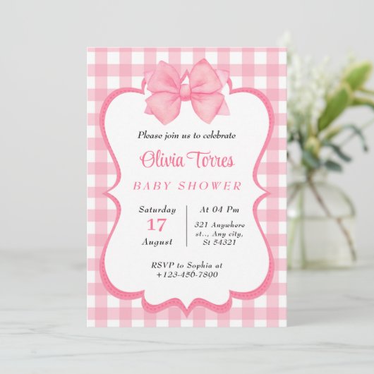 Roze Witte Waterverf Baby shower Uitnodiging (Staand voorkant)