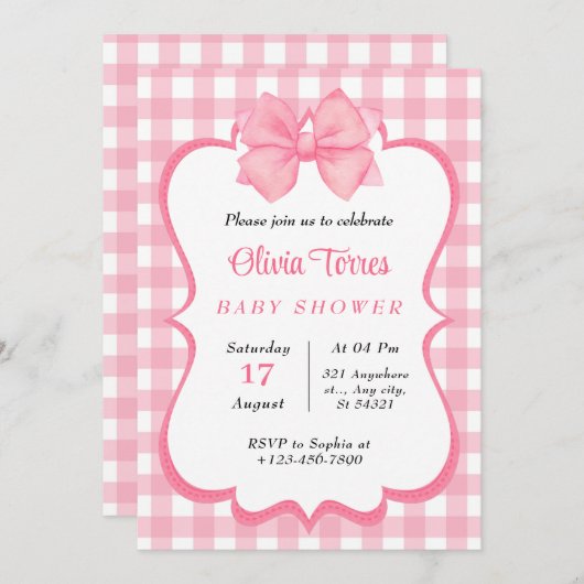 Roze Witte Waterverf Baby shower Uitnodiging (Voorkant / Achterkant)