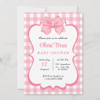 Roze Witte Waterverf Baby shower Uitnodiging