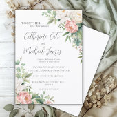 Roze & Witte Waterverf Bloemen Huwelijk Kaart