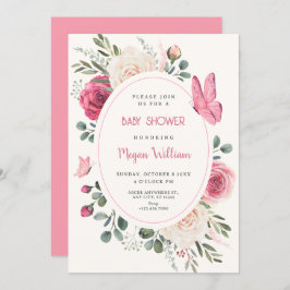 Roze witte Waterverf Bloemen Rozen baby shower Kaart