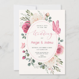 Roze witte Waterverf Bloemen Rozen bruiloft Kaart