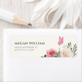 Roze witte Waterverf Bloemen Rozen Etiket (Insitu)