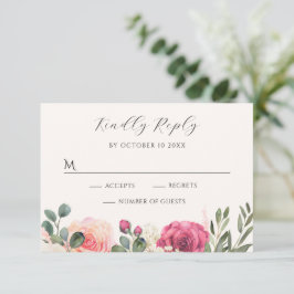 Roze witte Waterverf Bloemen Rozen RSVP Kaartje