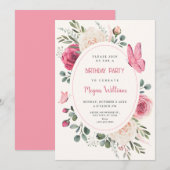 Roze witte Waterverf Bloemen Rozen verjaardag Kaart (Voorkant / Achterkant)