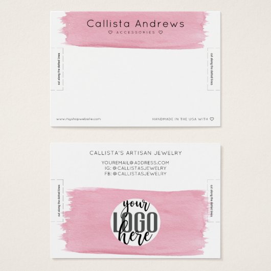 Roze, witte Waterverf, borstelplaatjes Visitekaartje (Voorkant /achterkant)