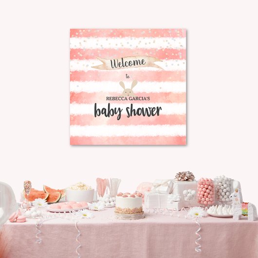 Roze witte Waterverf Bunny Baby shower Poster