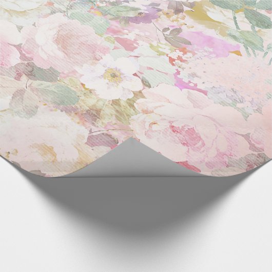 Roze witte waterverf floreel patroon cadeaupapier (Hoek)