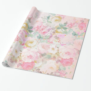 Roze witte waterverf floreel patroon cadeaupapier