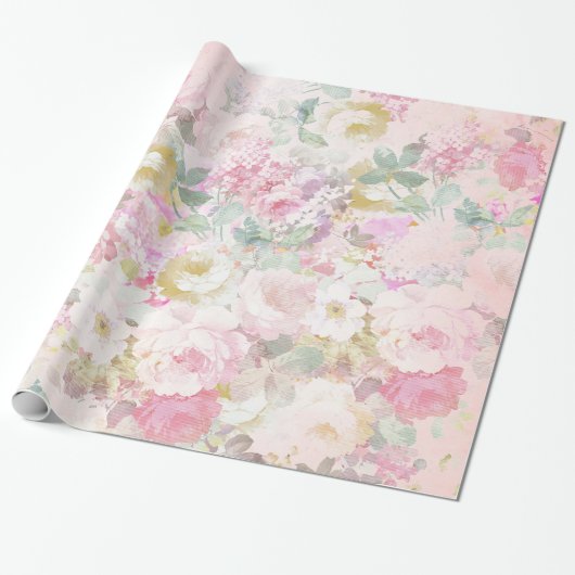 Roze witte waterverf floreel patroon cadeaupapier (Uitgerold)