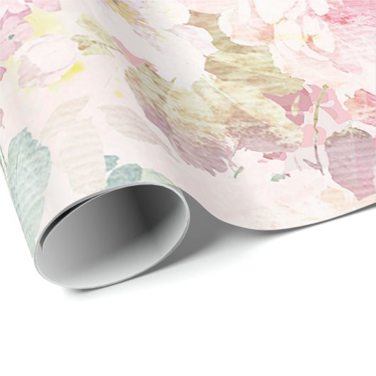 Roze witte waterverf floreel patroon cadeaupapier (Rol Hoek)