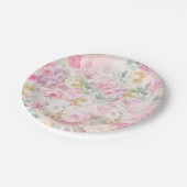 Roze witte waterverf floreel patroon papieren bordje (Gekanteld)