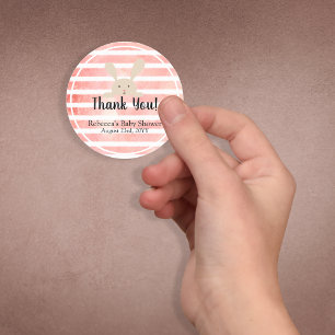 Roze Witte Waterverf Gestreept Konijn Dank u Ronde Sticker