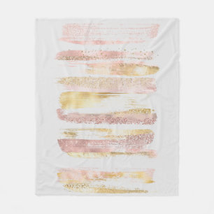Roze Witte Waterverf Glitter Folie Paint Strokes Fleece Deken