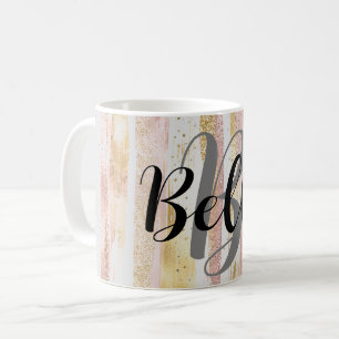 Roze Witte Waterverf Glitter Folie Paint Strokes Koffiemok