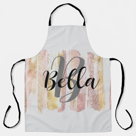 Roze Witte Waterverf Glitter Folie Paint Strokes Schort (Voorkant)