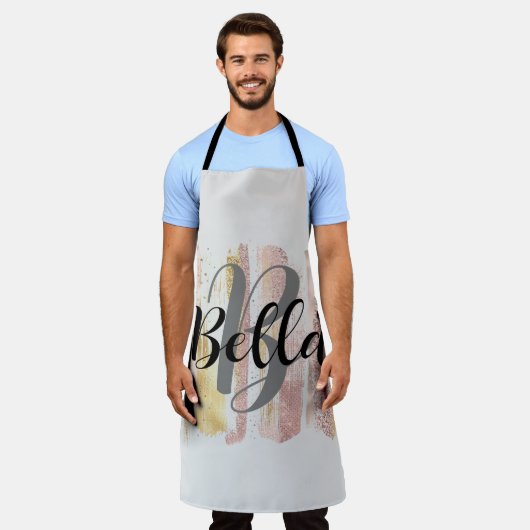 Roze Witte Waterverf Glitter Folie Paint Strokes Schort (Gedragen)