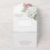 Roze & Witte Waterverf Hydrangea Flowers All In One Uitnodiging (Buitenkant)