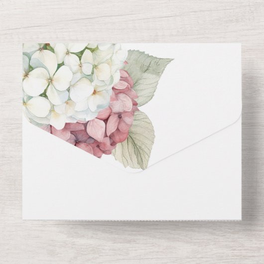Roze & Witte Waterverf Hydrangea Flowers All In One Uitnodiging (Achterkant)