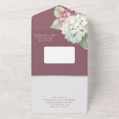 Roze & Witte Waterverf Hydrangea Flowers op Blush All In One Uitnodiging (Buitenkant)