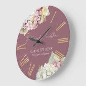 Roze & Witte Waterverf Hydrangea Flowers op Blush Grote Klok (Hoek)