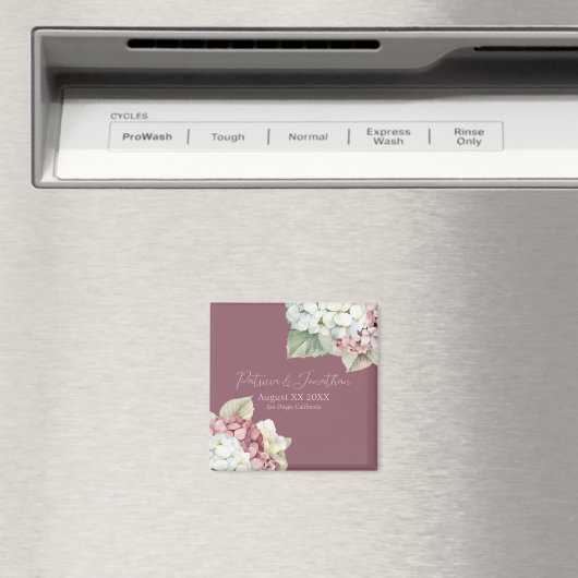 Roze & Witte Waterverf Hydrangea Flowers op Blush Magneet (Insitu (Vaatwasser))