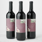 Roze & Witte Waterverf Hydrangea Flowers op Blush Wijn Etiket (Flessen)