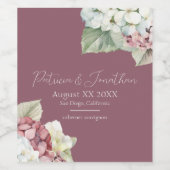 Roze & Witte Waterverf Hydrangea Flowers op Blush Wijn Etiket (Enkel label)