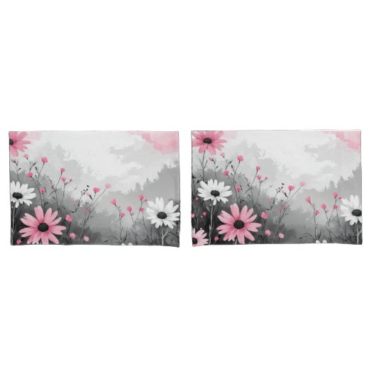 Roze & Witte Waterverf Madeliefje Kussensloop (Voorkant-Set)
