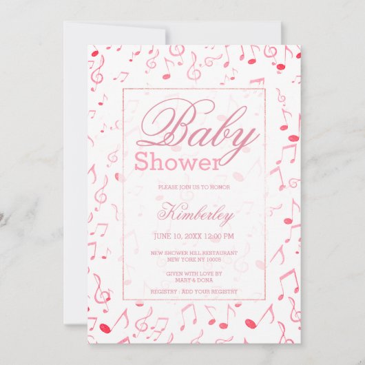 Roze witte waterverf muziek notitie Baby shower Kaart (Voorkant)