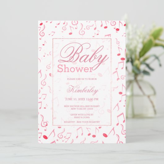 Roze witte waterverf muziek notitie Baby shower Kaart (Staand voorkant)