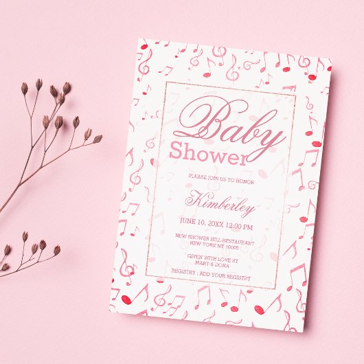 Roze witte waterverf muziek notitie Baby shower Kaart