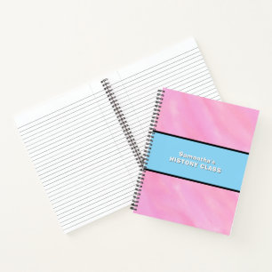 Roze Witte Waterverf Naam Klas Onderwerp Notitieboek