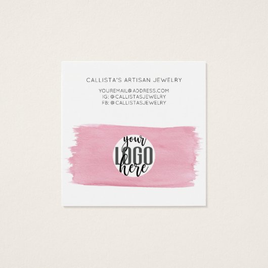 Roze, witte Waterverf penseel Veroorbaar beeldsche Vierkante Visitekaartjes (Achterkant)