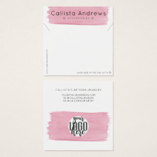 Roze witte Waterverf Penseelstreek Ketting Weergav Vierkante Visitekaartjes