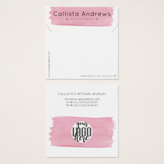 Roze witte Waterverf Penseelstreek Ketting Weergav Vierkante Visitekaartjes (Voorkant /achterkant)