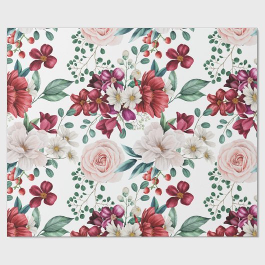 Roze witte Waterverf Peonies Daisies Cadeaupapier (Vlak)