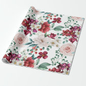 Roze witte Waterverf Peonies Daisies Cadeaupapier (Uitgerold)