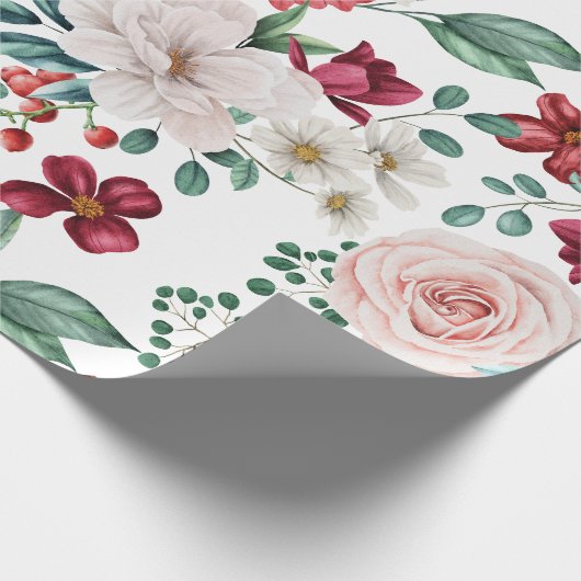 Roze witte Waterverf Peonies Daisies Cadeaupapier (Hoek)