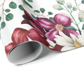 Roze witte Waterverf Peonies Daisies Cadeaupapier (Rol Hoek)