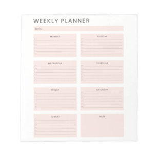Roze Witte Weekplanner Organizer Takenlijst Notitieblok