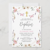 Roze Witte Wildbloemen Vlinderdoop Kaart (Voorkant)