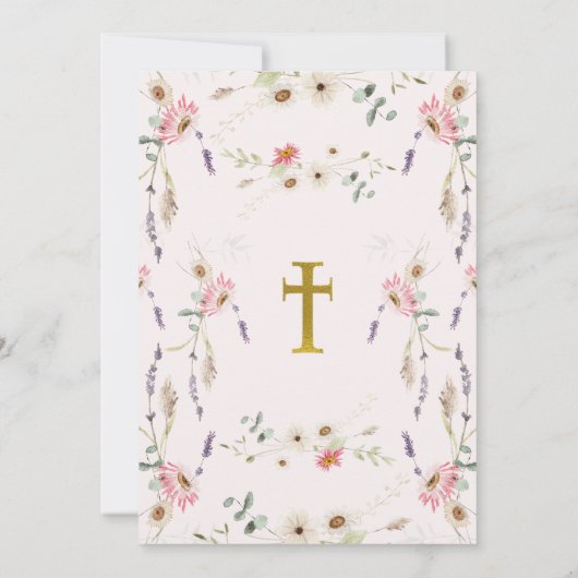 Roze Witte Wildbloemen Vlinderdoop Kaart (Achterkant)