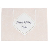 Roze Witte Wildflowers Patroon Monogrammed Groot Cadeauzakje (Voorkant)