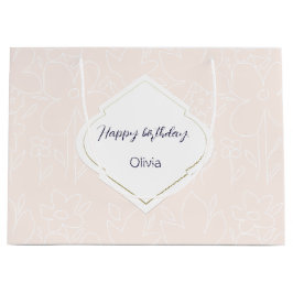 Roze Witte Wildflowers Patroon Monogrammed Groot Cadeauzakje