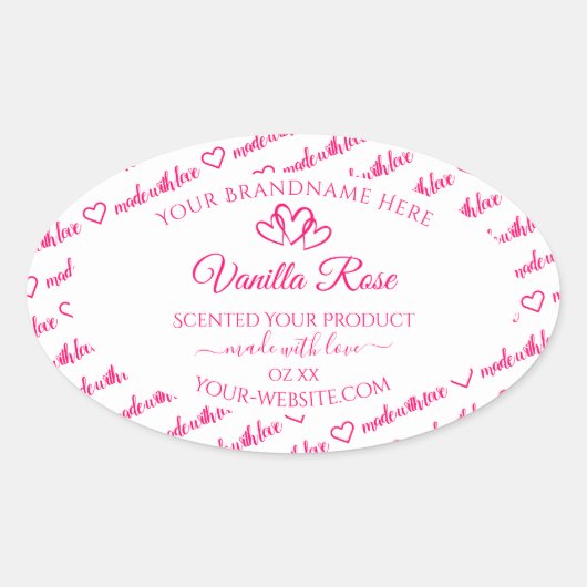 Roze witte Word Cloud Lijst Product Labels harten (Voorkant)