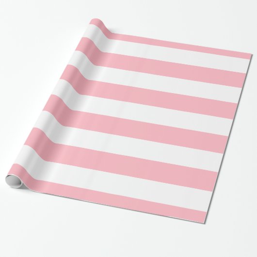Roze, Witte XL Strepen Patroon Cadeaupapier (Uitgerold)